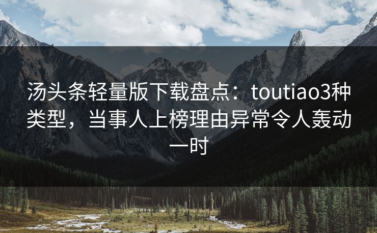 汤头条轻量版下载盘点：toutiao3种类型，当事人上榜理由异常令人轰动一时